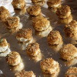 Goat cheese, brushed with olive oil, dredged in bread crumbs and baked.
